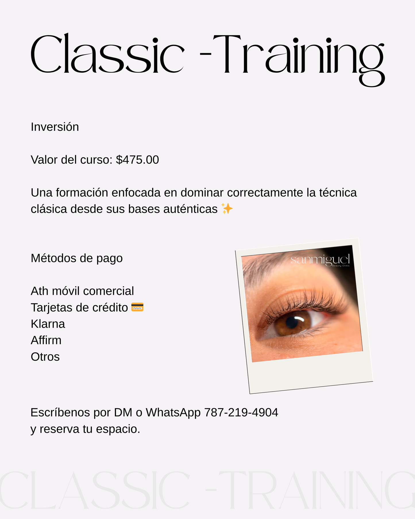 Curso de extensiones de pestañas Técnicas Clásica