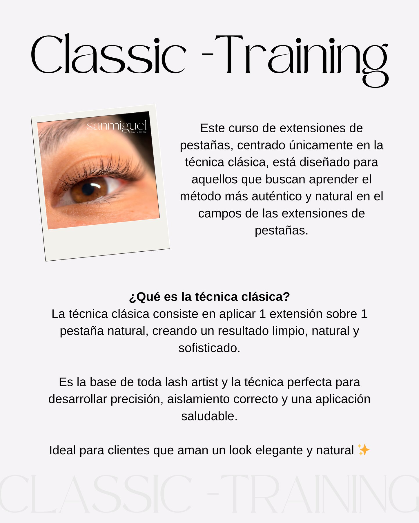 Curso de extensiones de pestañas Técnicas Clásica