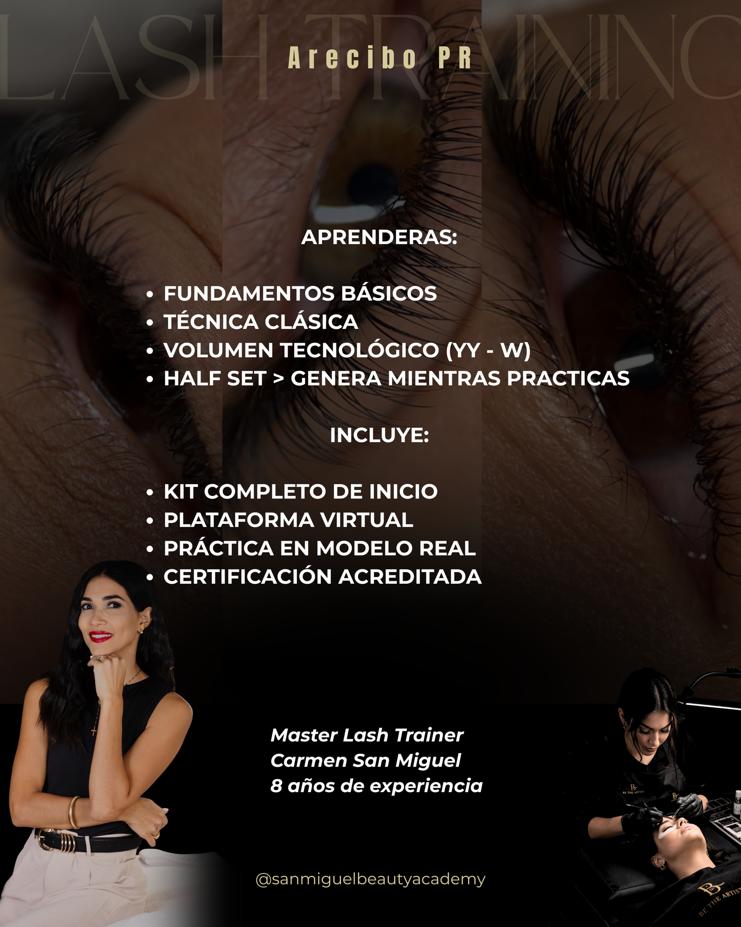 Curso de extensiones de pestañas para principiantes, en Arecibo Puerto Rico 🌟 Incluye Certificación